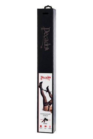 Бондажный набор Pecado BDSM, 3 точки фиксации, распорка, оковы, натуральная кожа, черный