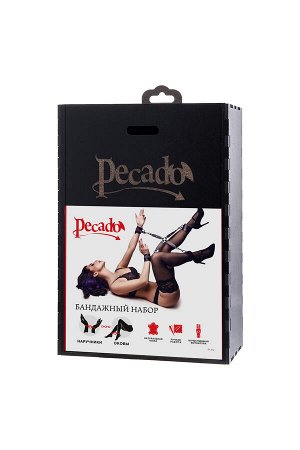 Бондажный набор Pecado BDSM, сцепка, наручники, оковы, натуральная кожа, черный