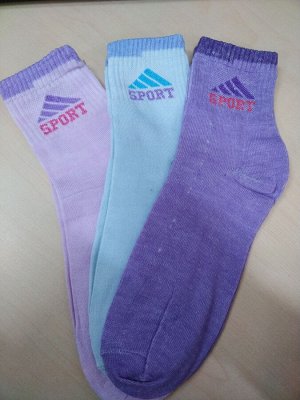 Носки женские демисезонные , уп 3 шт фиолетовые/голубые/розовые