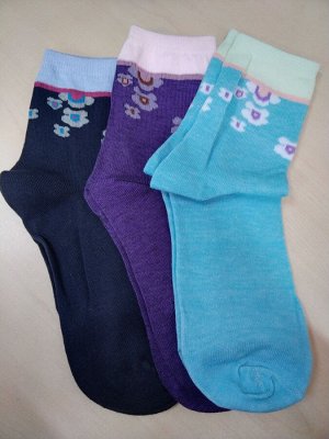 Носки женские демисезонные, в уп 3 шт темно-синие/фиолетовые/голубые