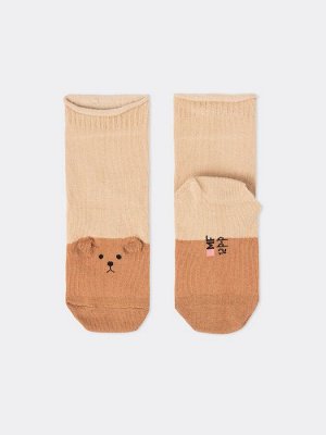 Детские высокие носки без резинки в цвете капучино с декоративными ушками (1 упаковка по 5 пар)