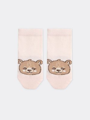 Детские высокие носки зефирного цвета с изображением медвежонка (1 упаковка по 5 пар)
