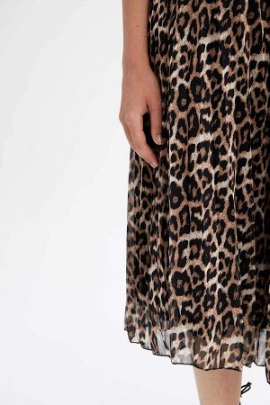 Плиссированная шифоновая юбка-миди трапециевидной формы с леопардовым принтом и эластичной талией
