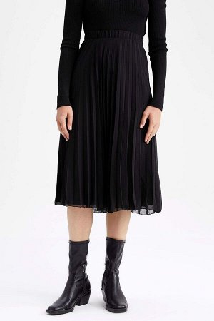 Плиссированная шифоновая юбка миди трапециевидной формы с эластичной резинкой на талии