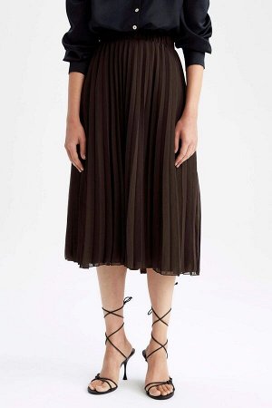 Плиссированная шифоновая юбка миди трапециевидной формы с эластичной резинкой на талии