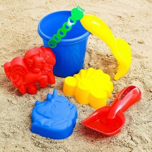 Набор для игры в песке №44: ведёрко, 3 формочки, грабельки, лопатка, МИКС