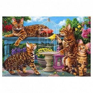 Набор для творчества Алмазная мозаика Бенгальские коты в саду с подр. 40*50см AC4024