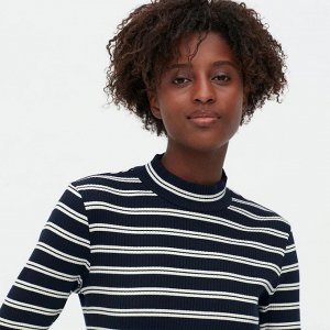 UNIQLO - лонгслив с высоким воротником и ребристой каймой 69 NAVY