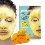 [Purederm] Кислородная тканевая маска с экстрактом куркумы Purederm Deep Purifying Yellow O2 Bubble Mask Turmeric. 25гр