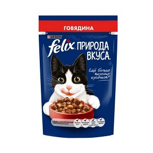 Влажный корм Felix Природа вкуса для взрослых кошек, с говядиной в соусе 75 г