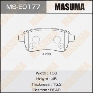 Колодки дисковые MASUMA, P68041, PN0381 rear