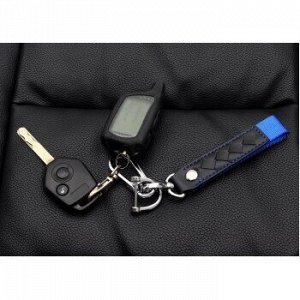 Брелок на ключи карабин с кожаным ремешком и синей ткан вставкой (с отверткой в комплекте)