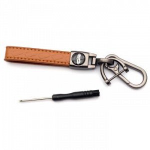 Брелок на ключи с кожаным, коричневым ремешком с узорами в виде ромбов (с отверткой в комплекте)