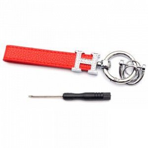 Брелок на ключи с кожаным красным ремешком и буквой "Н" со стразами (с отверткой в комплекте)
