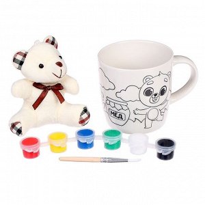Роспись кружки красками «Милый медвежонок» с мягкой игрушкой 300 мл