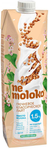 Напиток Nemoloko 1л гречневый классический лайт 1,5% с кальцием и витамином Б2 1х6.