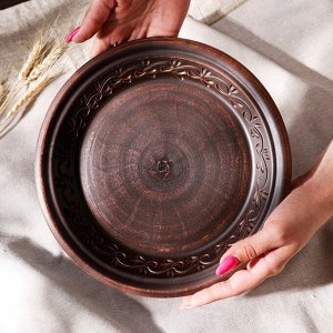 Тарелка "Для пасты", плоская, декор, красная глина, 24 см