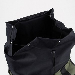 Рюкзак туристический на шнурке, 55 л, 3 наружных кармана, цвет чёрный/хаки