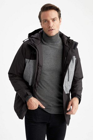 Slim Fit с капюшоном с блочным узором с теплоизоляцией Warmtech Водонепроницаемое ветрозащитное толстое пальто