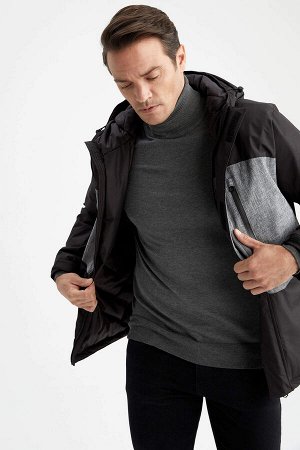 Slim Fit с капюшоном с блочным узором с теплоизоляцией Warmtech Водонепроницаемое ветрозащитное толстое пальто