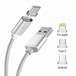 Кабель 3 в 1: ipnone (Lightning) +micro usb+Type C (Usb C). Магнитный шнур для зарядки телефона