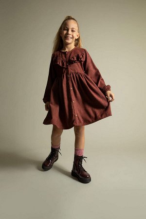 DEFACTO Бархатное платье с длинными рукавами для девочек