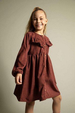 DEFACTO Бархатное платье с длинными рукавами для девочек