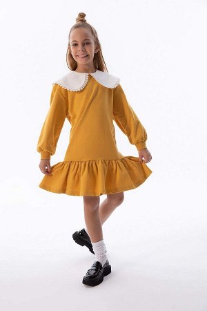 Платье для девочек с широким воротником и длинными рукавами