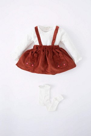 3D футболка с длинными рукавами для маленьких девочек, вельветовое платье, комплект носков