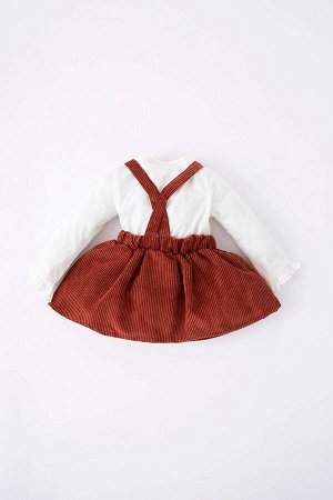 DEFACTO 3D футболка с длинными рукавами для маленьких девочек, вельветовое платье, комплект носков