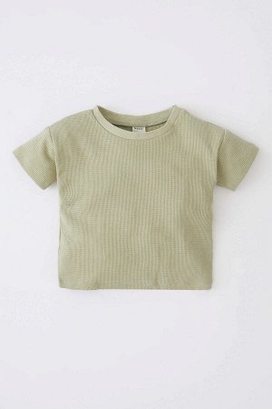 Вафельная футболка с коротким рукавом и круглым вырезом для малышей для мальчиков