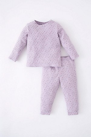 Пижамный комплект с длинными рукавами и длинными рукавами в горошек для маленьких девочек