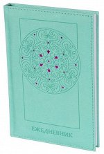 Ежедневник недатированный, А5, Yalong, 7БЦ, ПВХ, тиснение, ляссе, мятный, клетка, 140 л., &quot;Орнамент&quot;