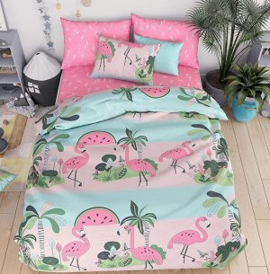 Комплект постельного белья Бязь Фламинго 1,5 спальный с простыней на резинке