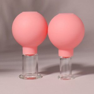 Набор вакуумных банок для массажа, стеклянные, d 2,4/3,5 см, 2 шт, цвет розовый