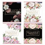Тетрадь 48л., А5, клетка, Alingar &quot;Beautiful flowers&quot;, скрепка, мелованный картон, 4 дизайна в пленке т/у