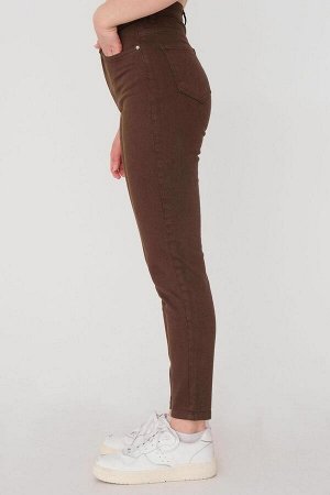 Темно-коричневые узкие брюки с высокой талией