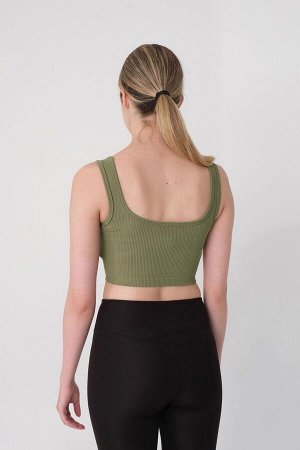 OLIVE GREEN Бесшовная укороченная майка с квадратным воротником