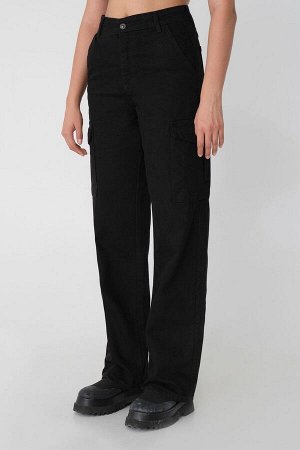 Черные широкие джинсы с высокой талией и карманом