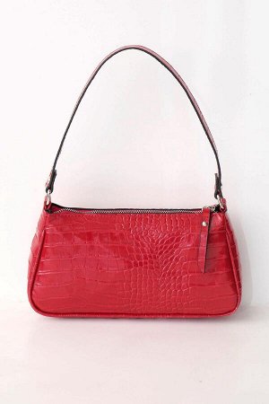 Красная сумка на ремешке с текстурой под крокодила