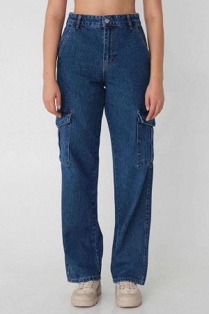 Джинсы цвета деним с карманом и высокой талией, широкие джинсы
