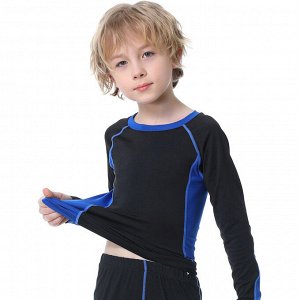 Лонгслив спортивный детский для мальчика утепленный, цвет черный/синий