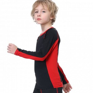 Лонгслив спортивный детский для мальчика утепленный, цвет черный/красный