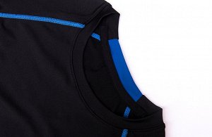 Комплект спортивный детский для мальчика (лонгслив, шорты и леггинсы) утепленный, цвет черный/синий