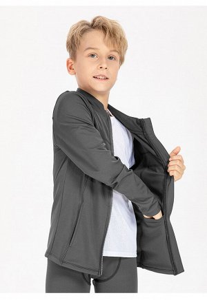 Кофта спортивная детская для мальчика на молнии утепленная, цвет серый