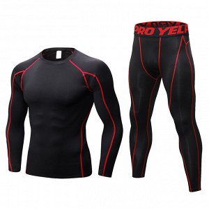 Комплект спортивный мужской (леггинсы и лонгслив), цвет черный/красный