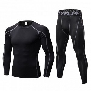 Комплект спортивный мужской (леггинсы и лонгслив), цвет черный/серый