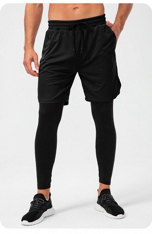 Леггинсы спортивные мужские с шортами, цвет черный
