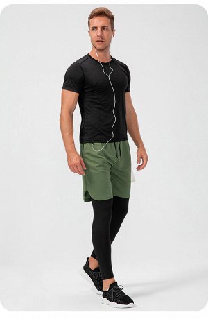 Леггинсы спортивные мужские с шортами, цвет зеленый/черный