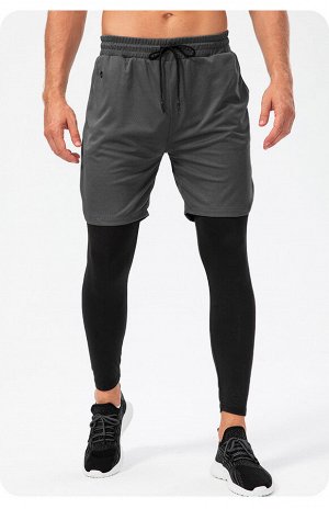 Леггинсы спортивные мужские с шортами, цвет темно-серый/черный